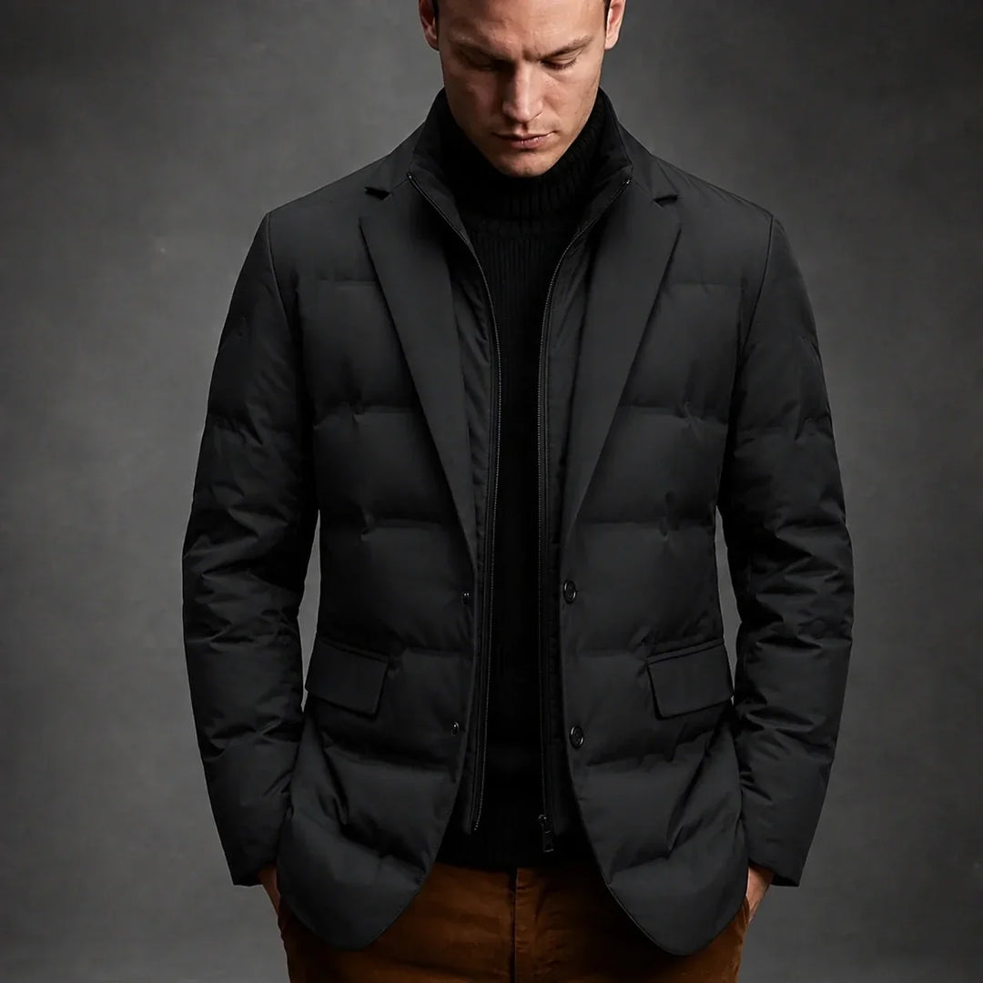 Men's Quilted Duck Down Blazer with Button-Front Design