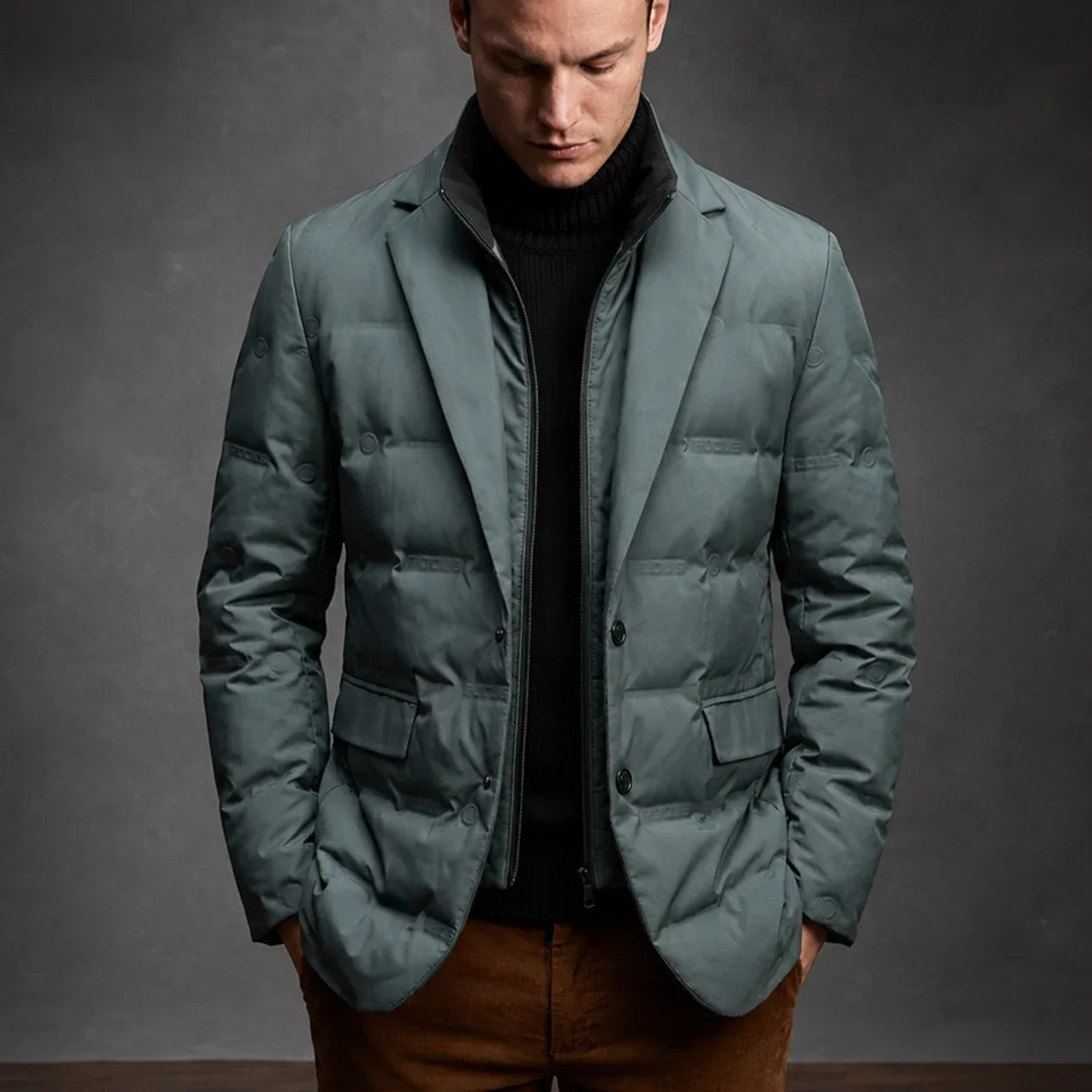 Men's Quilted Duck Down Blazer with Button-Front Design