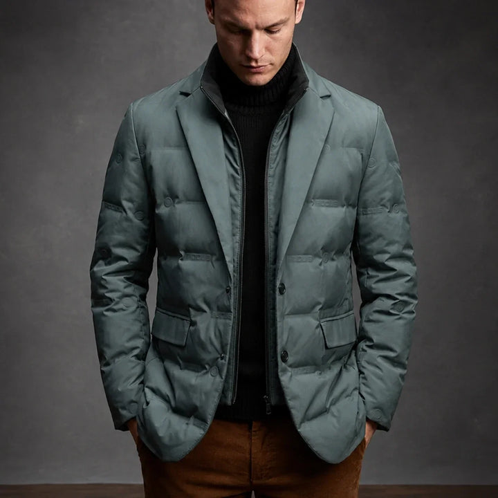Men's Quilted Duck Down Blazer with Button-Front Design