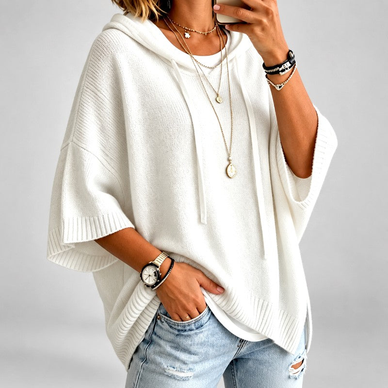 Women's Hooded Oversized Knit Poncho Sweater