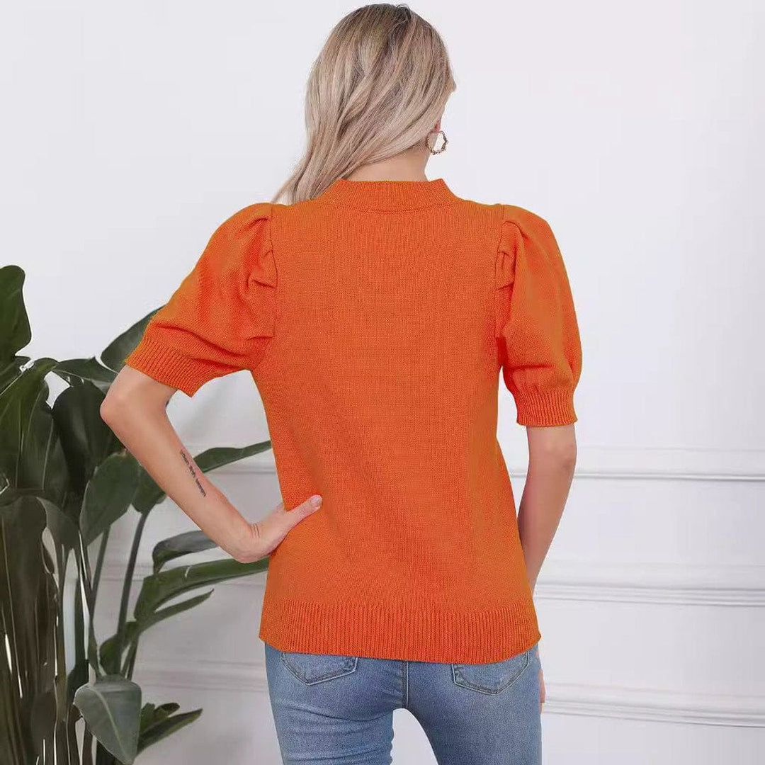 Women's Pumpkin Face Knit Short-Sleeve Halloween Sweater