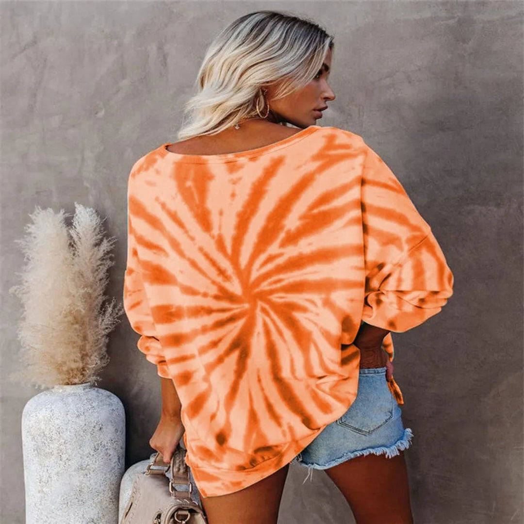 Women's Pumpkin Face Tie-Dye Halloween Sweatshirt