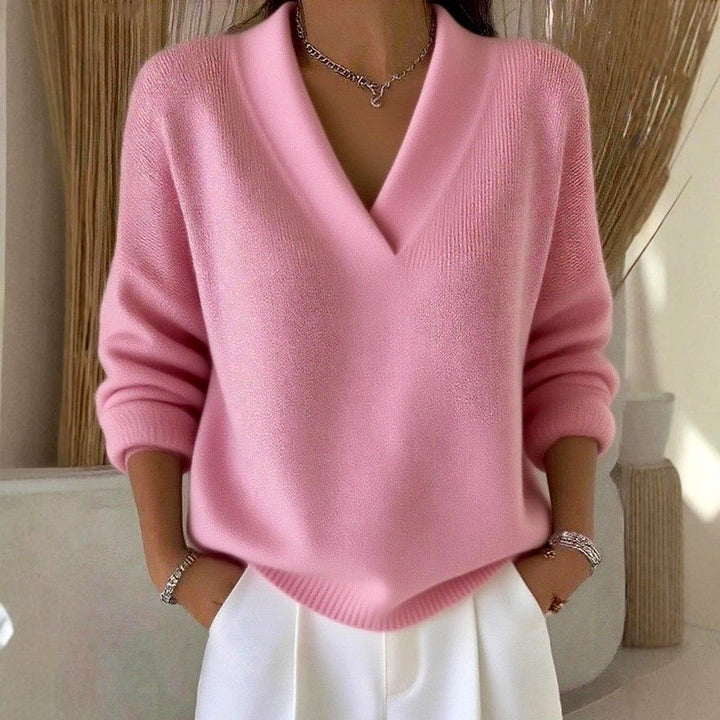 Women's Ribbed V-Neck Loose Knit Sweater