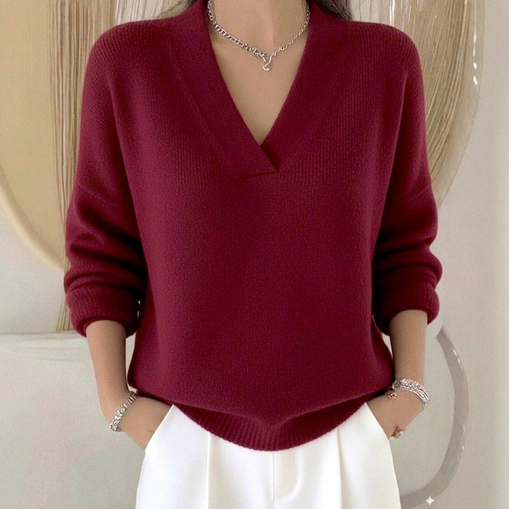 Women's Ribbed V-Neck Loose Knit Sweater