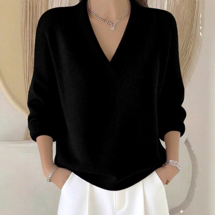 Women's Ribbed V-Neck Loose Knit Sweater