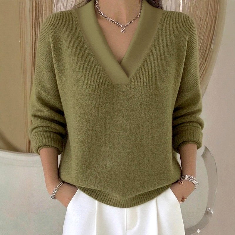 Women's Ribbed V-Neck Loose Knit Sweater