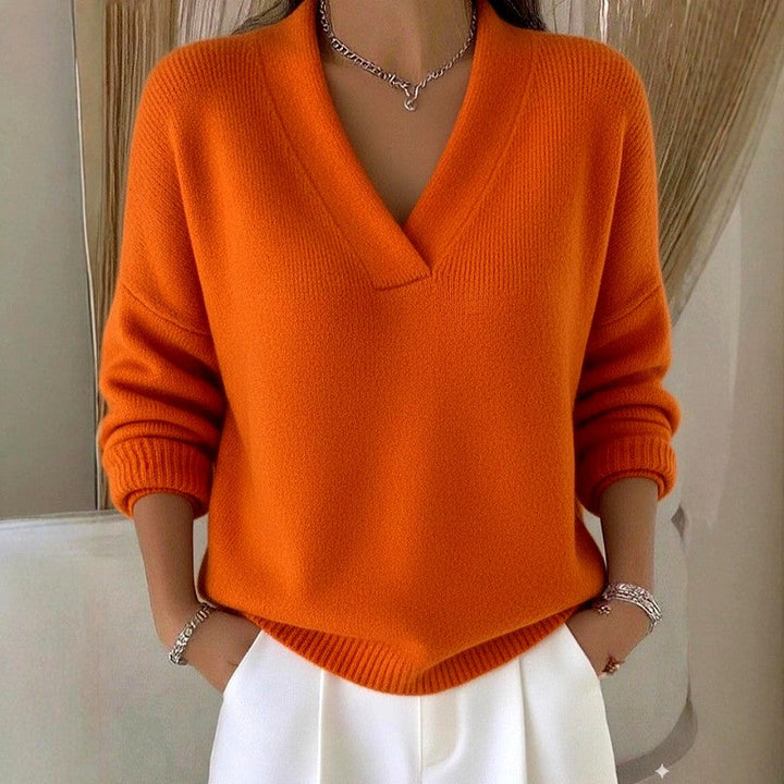 Women's Ribbed V-Neck Loose Knit Sweater