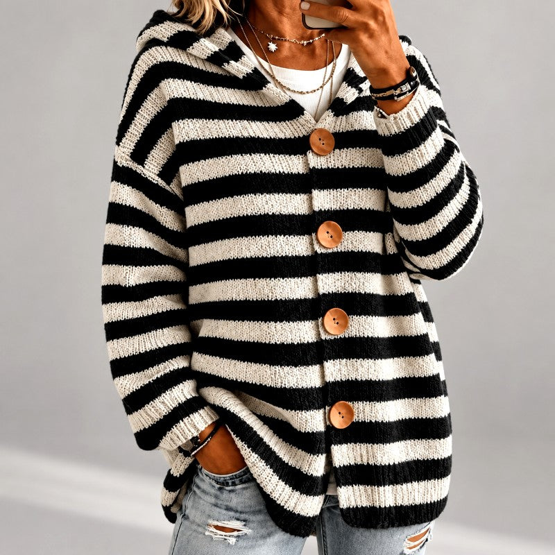Women's Striped Oversized Hooded Cardigan