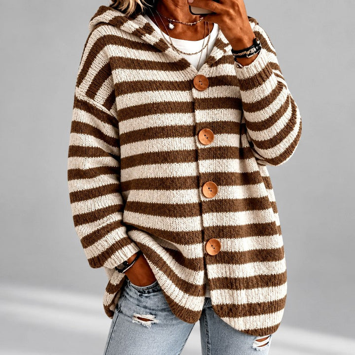 Women's Striped Oversized Hooded Cardigan