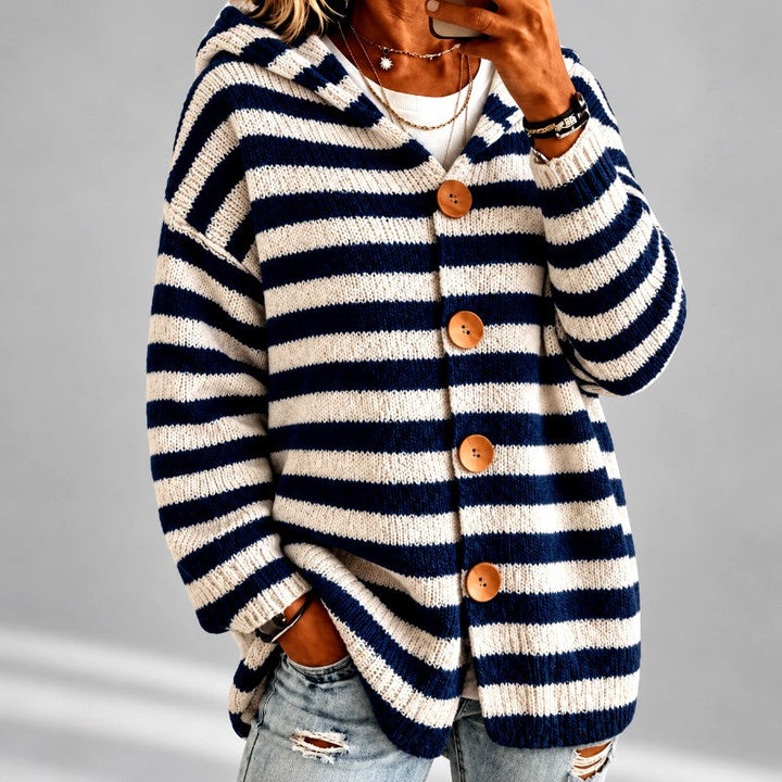Women's Striped Oversized Hooded Cardigan