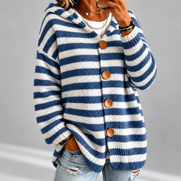 Women's Striped Oversized Hooded Cardigan