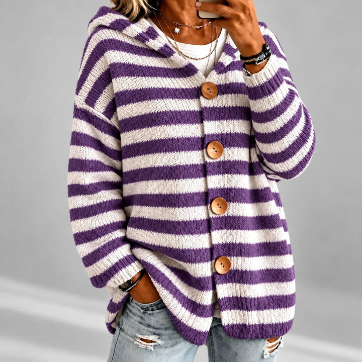 Women's Striped Oversized Hooded Cardigan