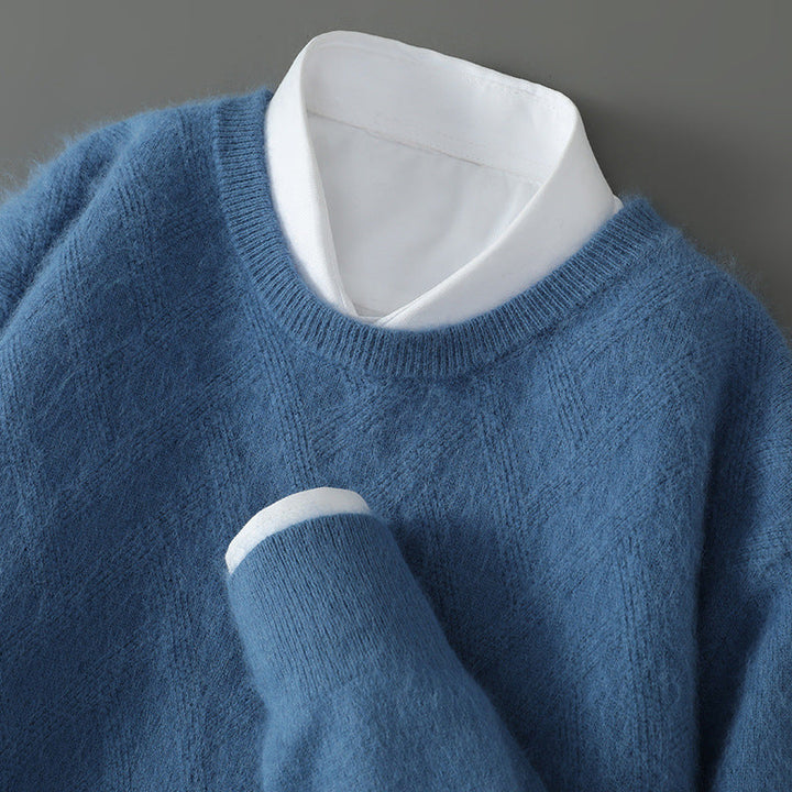 Men's Cashmere Crew Neck Sweater with Ribbed Trim