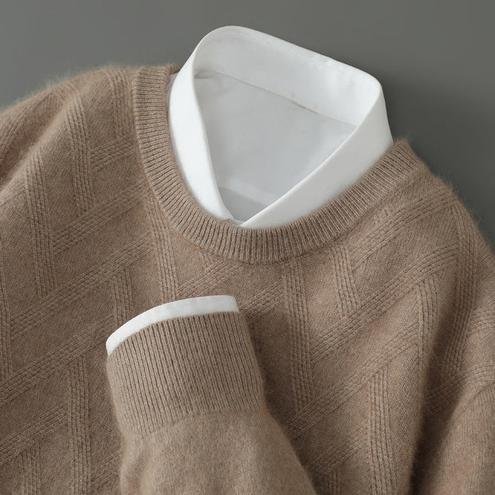Men's Cashmere Crew Neck Sweater with Ribbed Trim