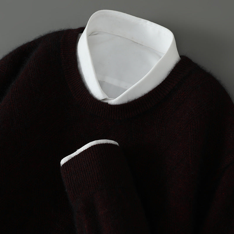 Men's Cashmere Crew Neck Sweater with Ribbed Trim
