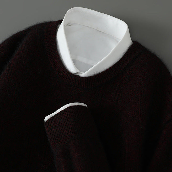 Men's Cashmere Crew Neck Sweater with Ribbed Trim
