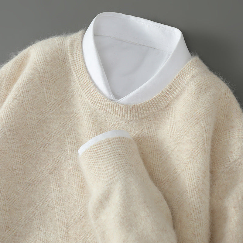 Men's Cashmere Crew Neck Sweater with Ribbed Trim