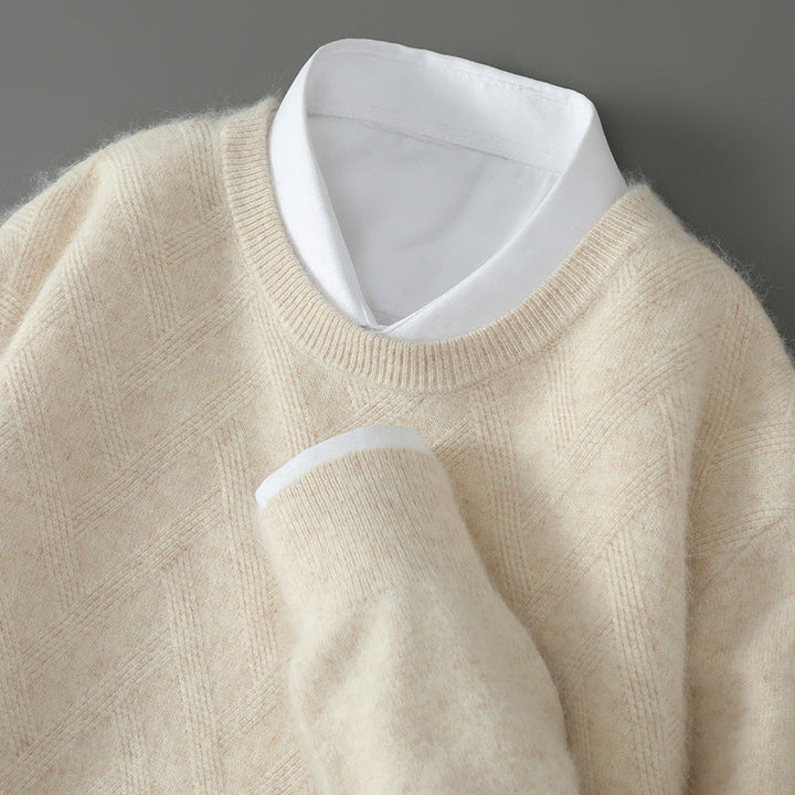 Men's Cashmere Crew Neck Sweater with Ribbed Trim