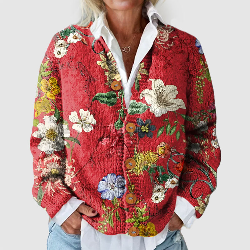 Women's Floral Print Button-Front Knit Cardigan