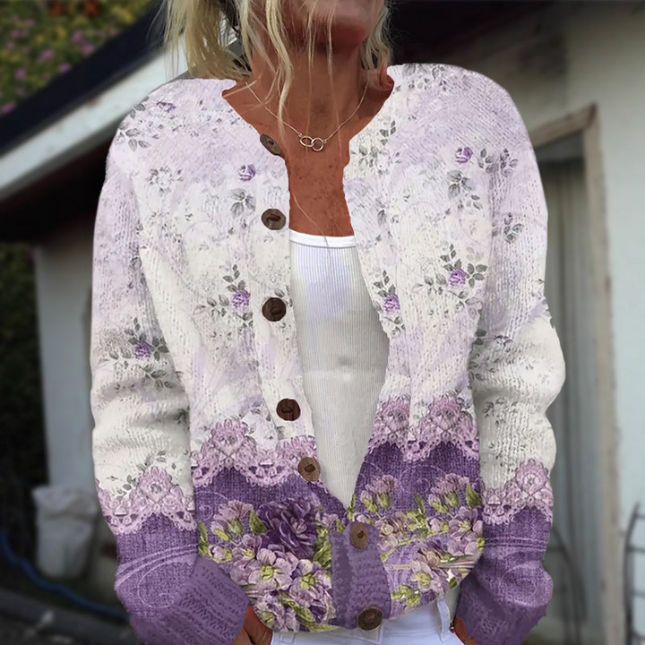 Women's Floral Print Button-Front Knit Cardigan
