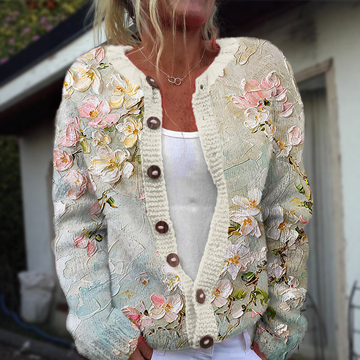 Women's Floral Print Button-Front Knit Cardigan