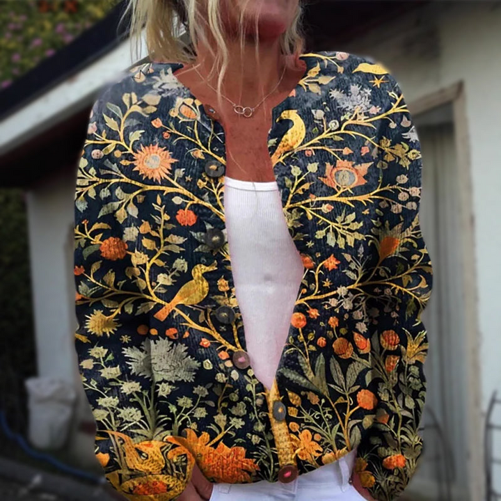 Women's Floral Print Button-Front Knit Cardigan