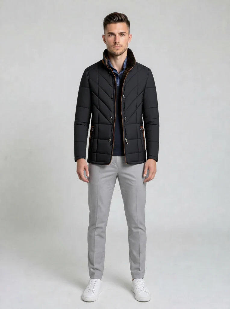 Men's Stand Collar Button Front Quilted Jacket