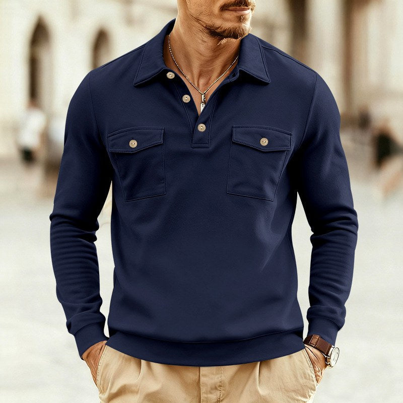 Men's Collared Button Placket Polo Sweatshirt