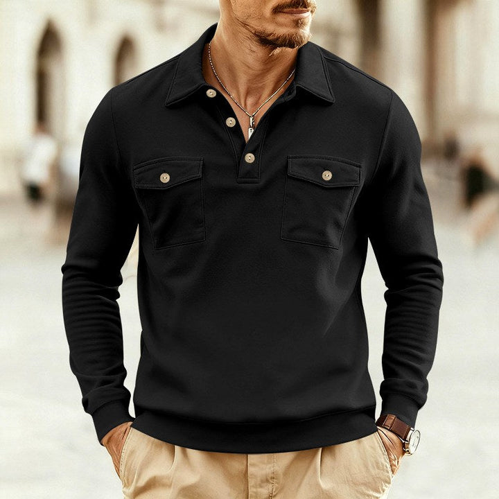 Men's Collared Button Placket Polo Sweatshirt