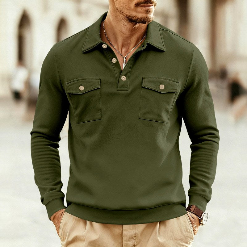 Men's Collared Button Placket Polo Sweatshirt