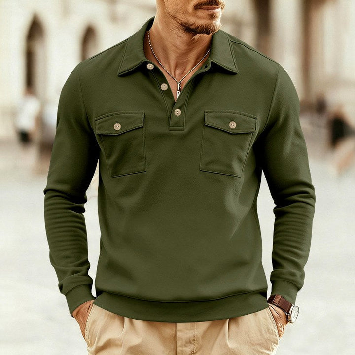 Men's Collared Button Placket Polo Sweatshirt