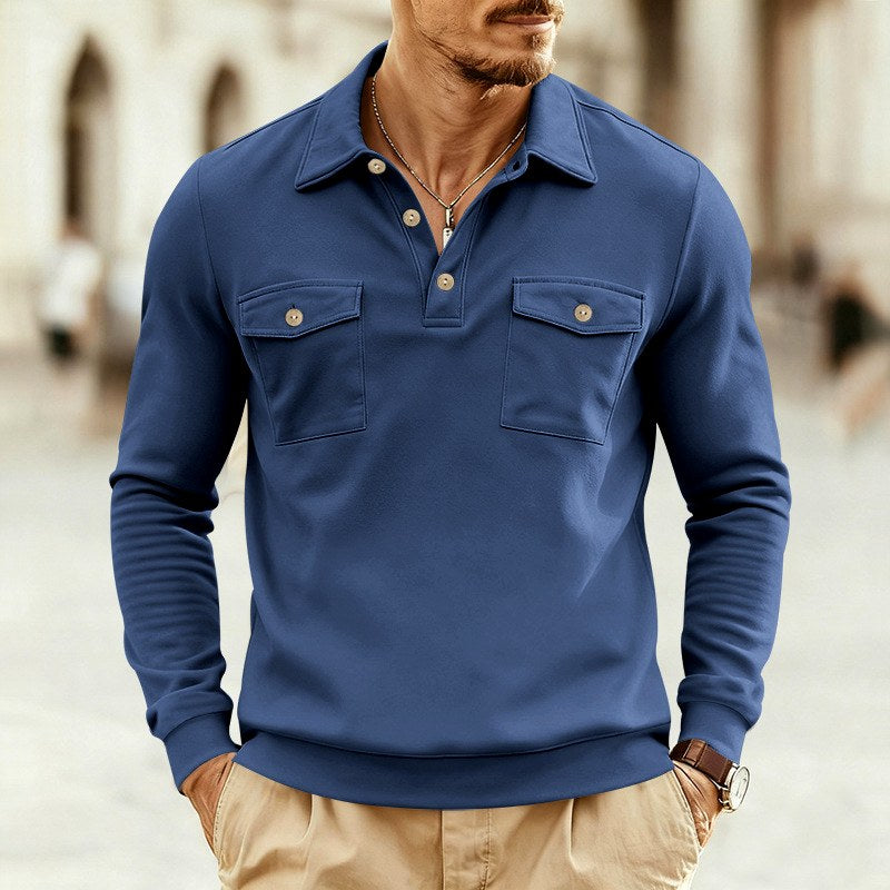 Men's Collared Button Placket Polo Sweatshirt