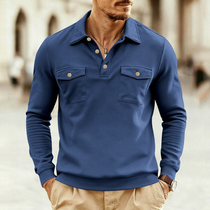 Men's Collared Button Placket Polo Sweatshirt