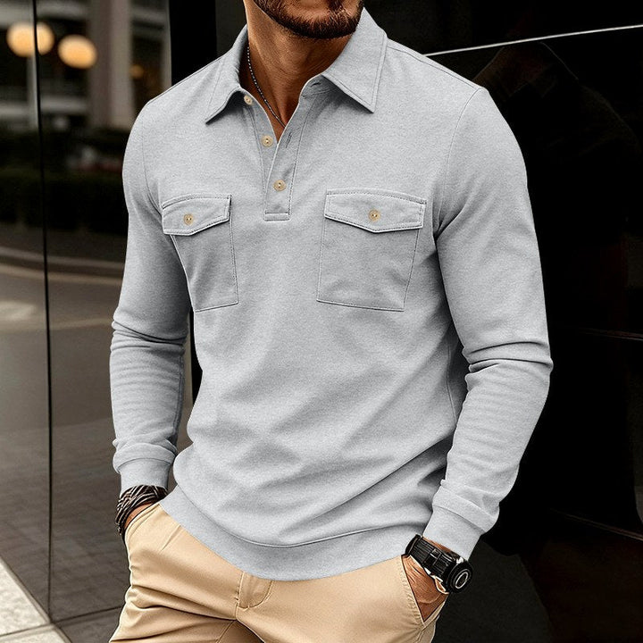 Men's Collared Button Placket Polo Sweatshirt