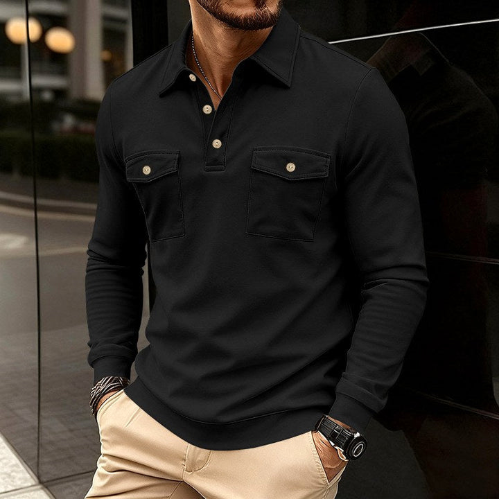 Men's Collared Button Placket Polo Sweatshirt