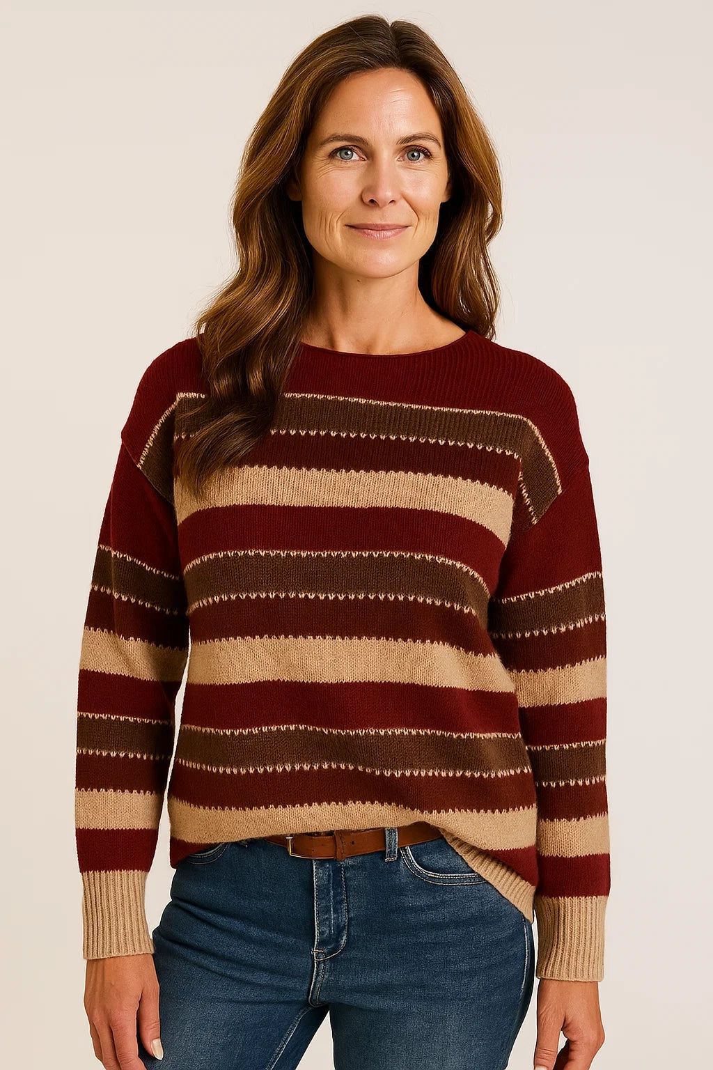 Women's Striped Knit Sweater with Round Neck for Stylish Comfort