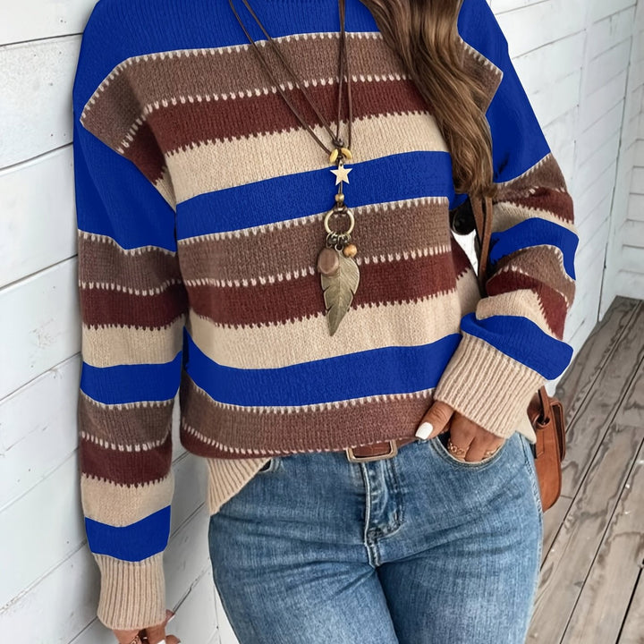 Women's Striped Knit Sweater with Round Neck for Stylish Comfort
