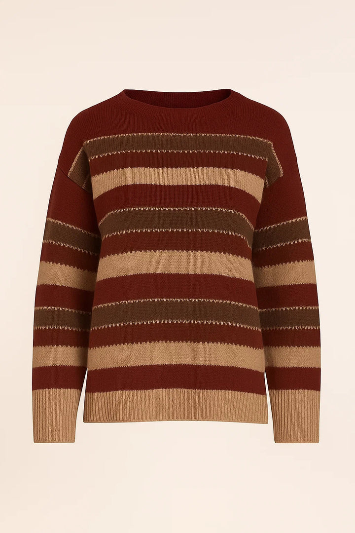 Women's Striped Knit Sweater with Round Neck for Stylish Comfort
