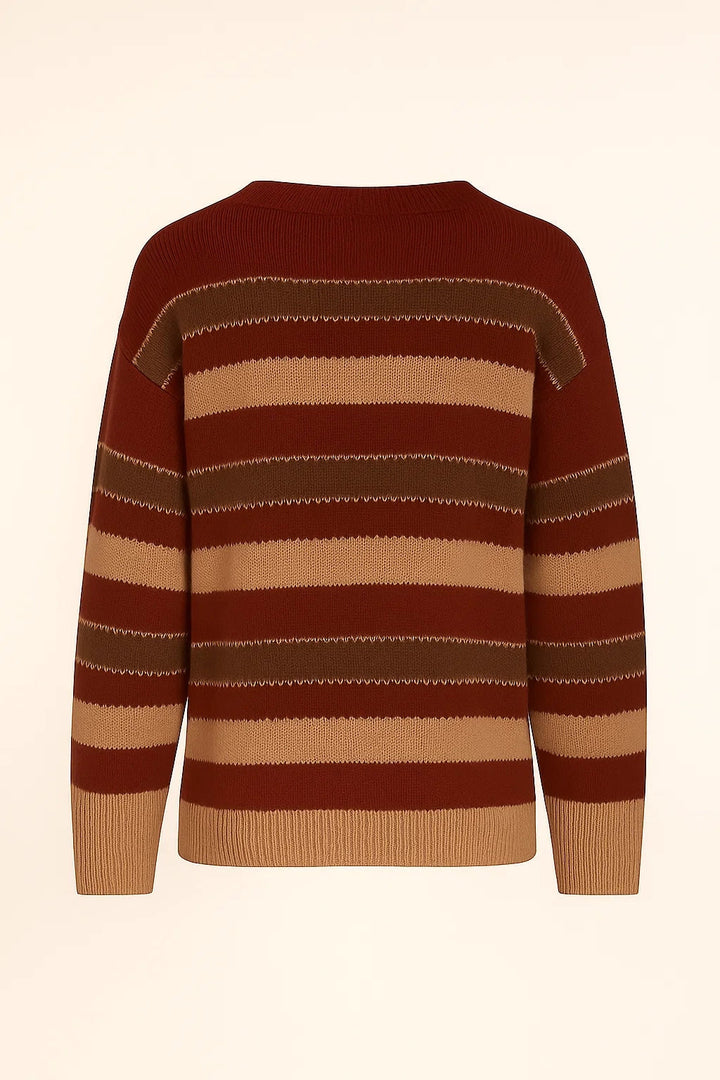Women's Striped Knit Sweater with Round Neck for Stylish Comfort