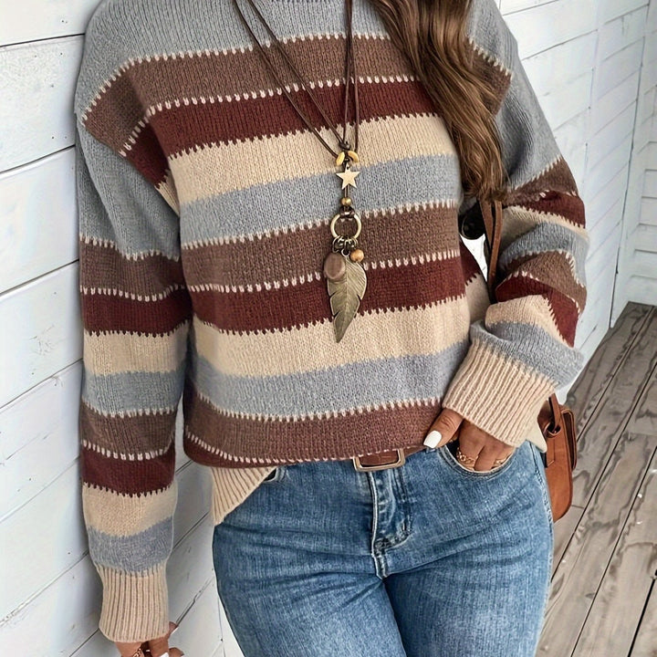 Women's Striped Knit Sweater with Round Neck for Stylish Comfort