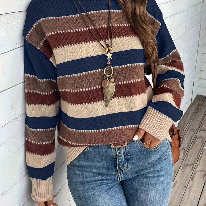 Women's Striped Knit Sweater with Round Neck for Stylish Comfort