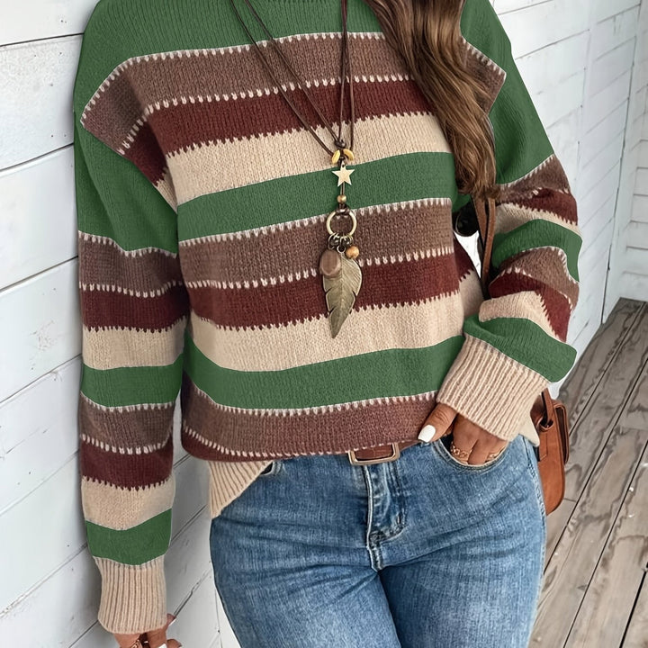Women's Striped Knit Sweater with Round Neck for Stylish Comfort