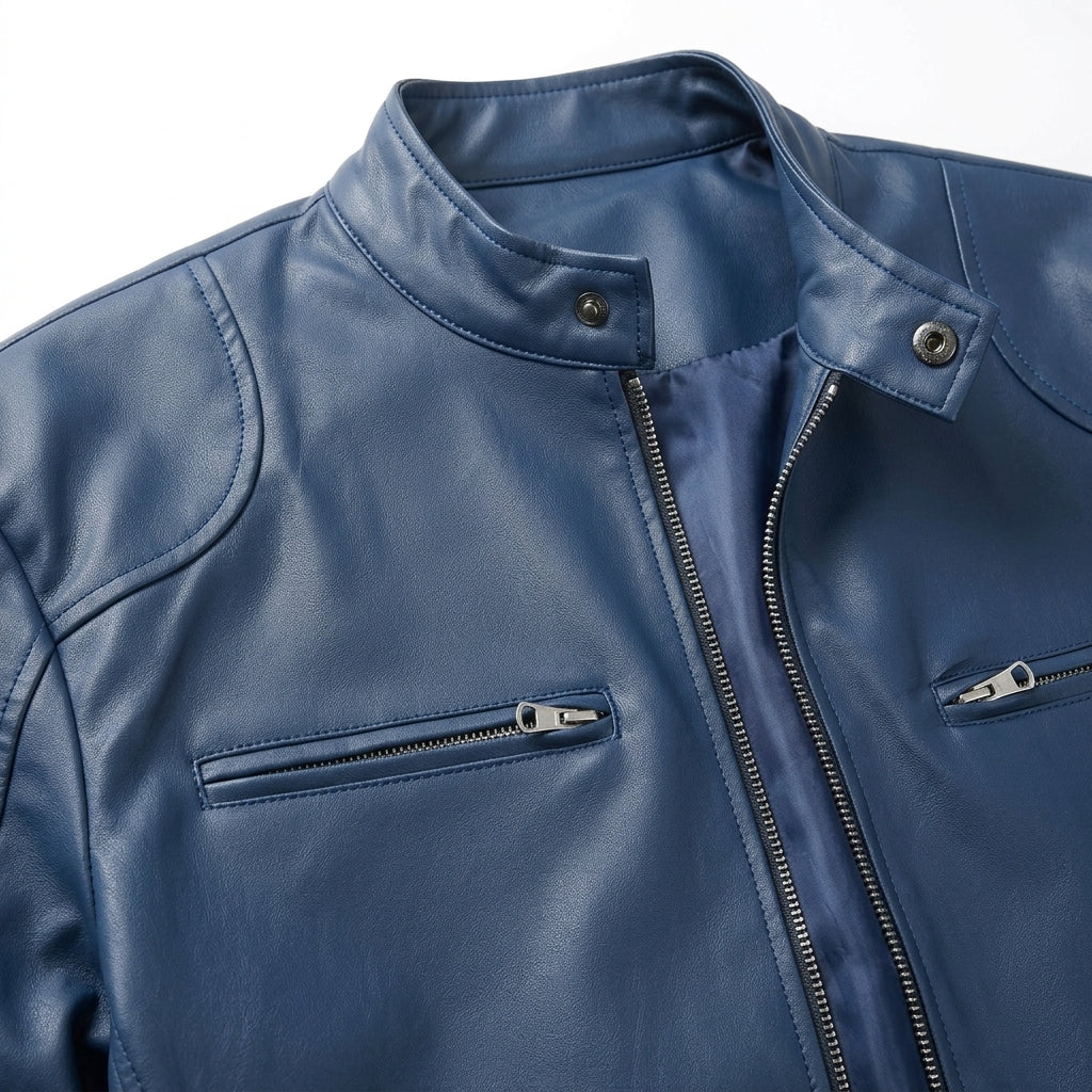 Men's Leather Moto Jacket with Zip Chest Pockets