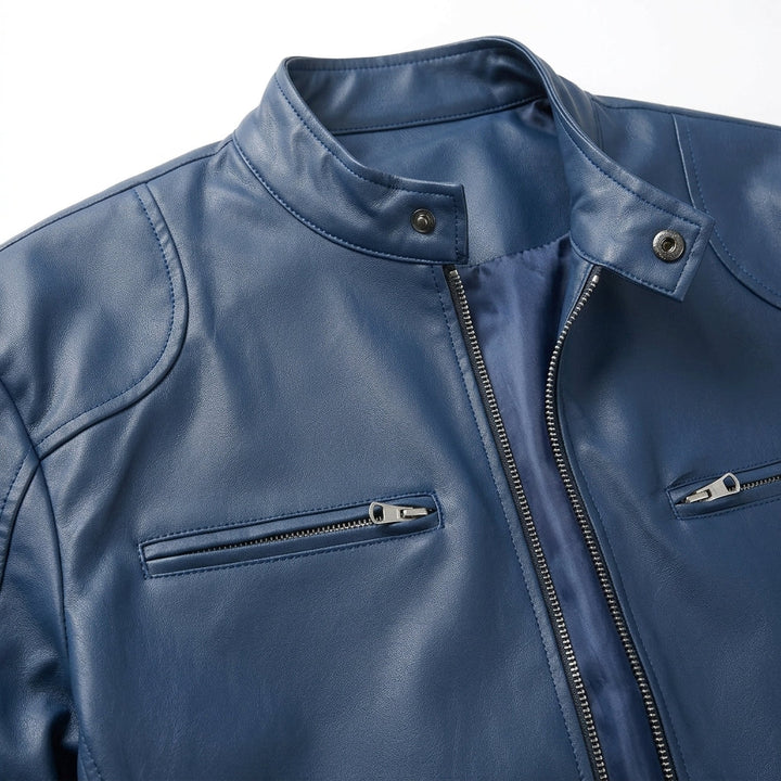 Men's Leather Moto Jacket with Zip Chest Pockets