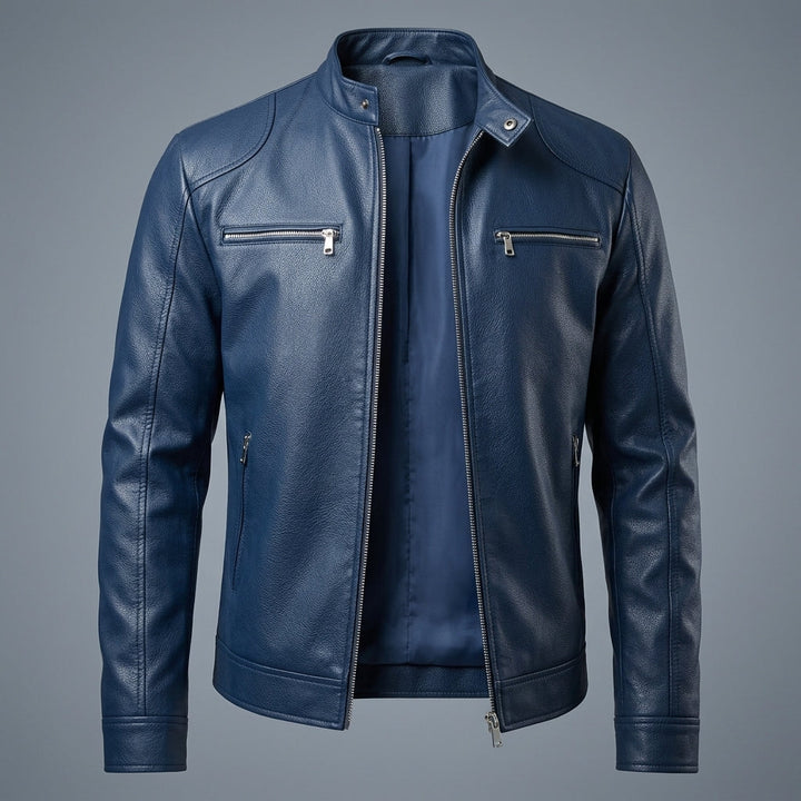 Men's Leather Moto Jacket with Zip Chest Pockets