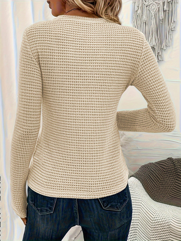 Women's Sleek Waffle Knit Long Sleeve Sweater