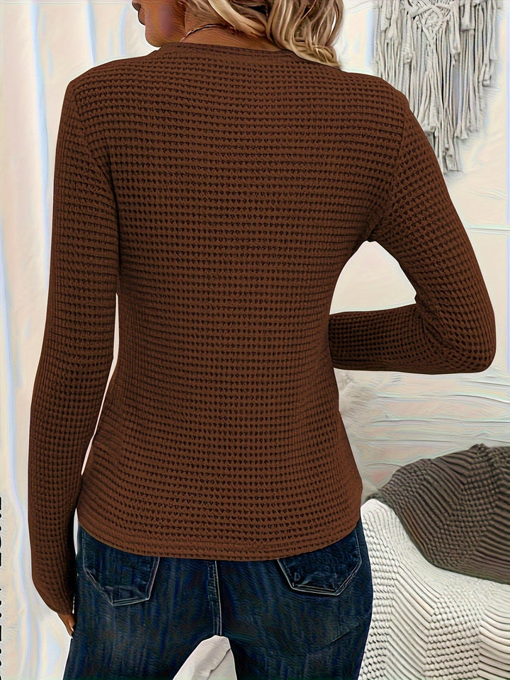 Women's Sleek Waffle Knit Long Sleeve Sweater