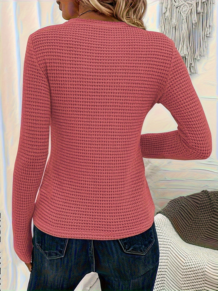 Women's Sleek Waffle Knit Long Sleeve Sweater