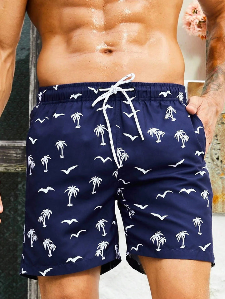 Men's Palm Print Bathing Shorts for Summer Style