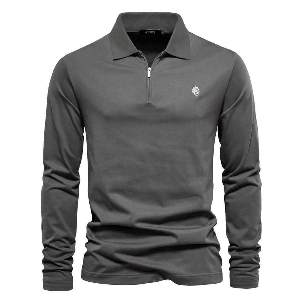 Men's Long-Sleeved Polo Shirt with Zipper for Stylish Comfort